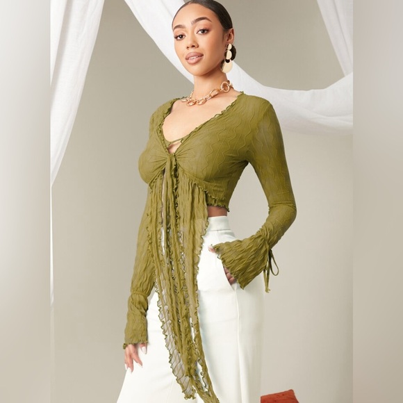SHEIN olive green Y2K sea witch fairy whimsigoth bolero top M - Picture 1 of 9
